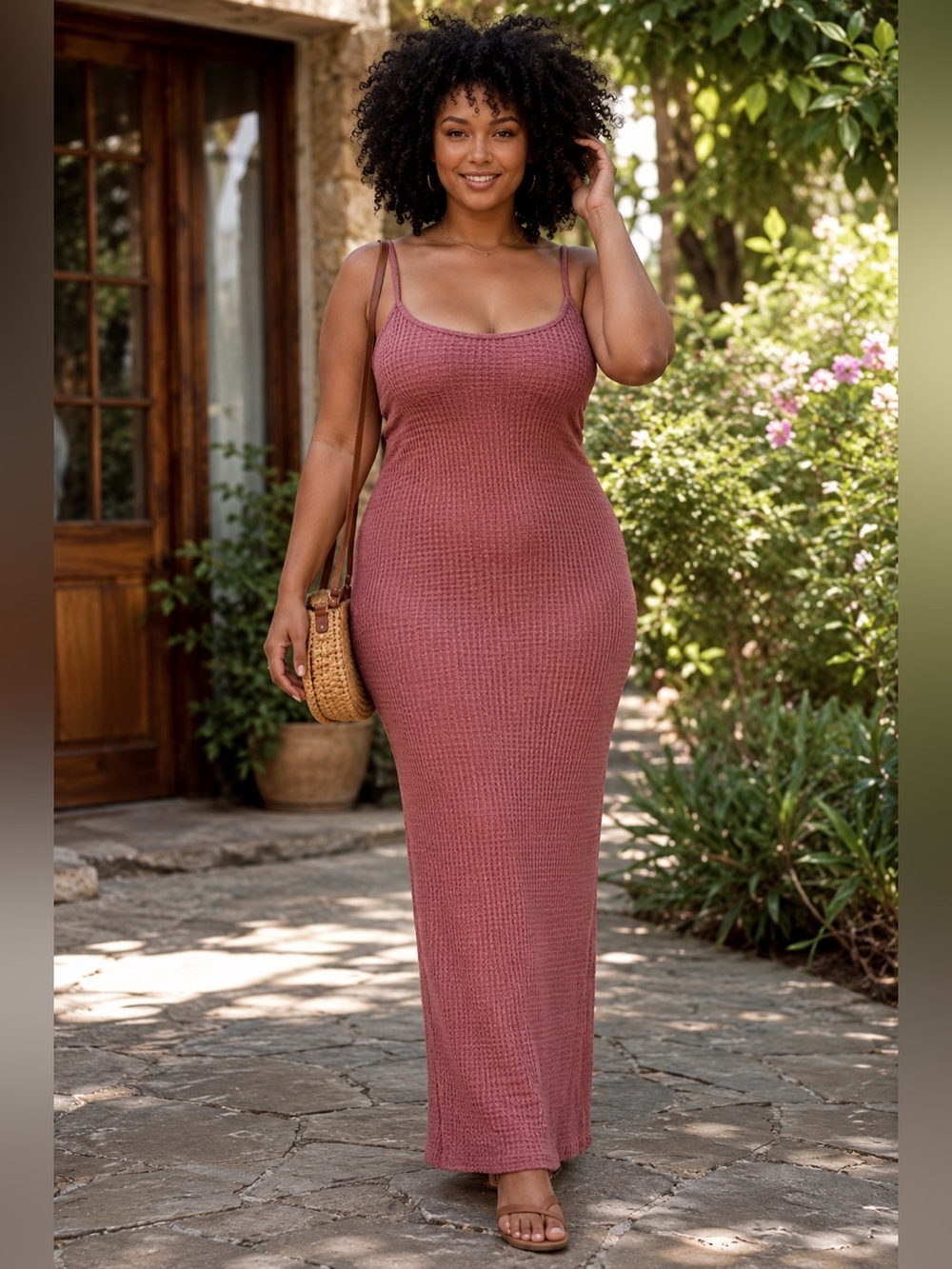 PrettyLittleThing Plus Size Rose Waffle Knit Maxi Dress Size 18